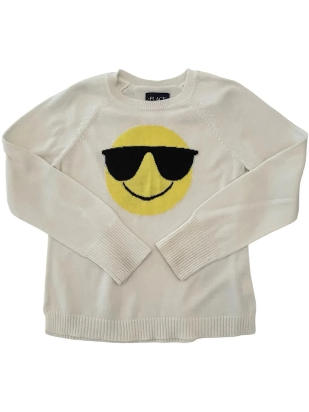 The Children’s Place Girls 7/8 Smiley Face Sunglasses Sweater White